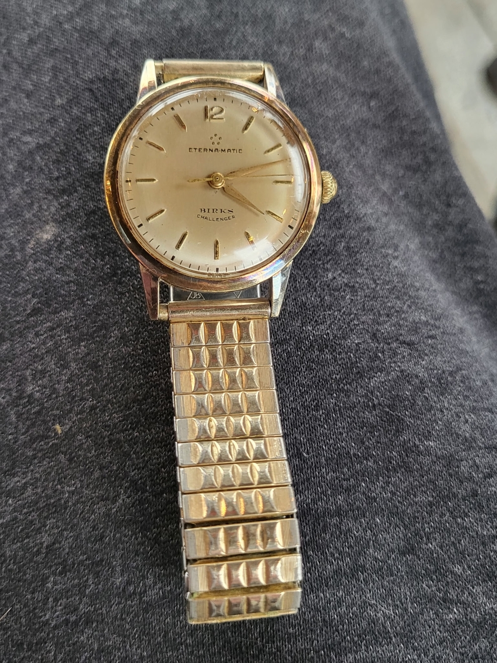 1956 Antique Eterna-matic Challenger Birks Gold Filled Watch. Gold topped Band.